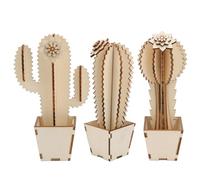 SOLUSTRE Lot de 3 Ornements Cactus en Bois Creux Décoratifs, Matériau Bois Kaki, Style Créatif et Finition Soignée pour Décoration Maison et Anniversaire