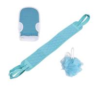 SOLUSTRE Lot de 3 Serviettes de Bain Longues en Tissu Bleu pour Épuration Dos Cou, Confortable Mousse Riche pour Nettoyage Corporel Quotidien