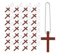 SOLUSTRE Lot de 50 Perles en Bois en Forme de Croix, Breloques en Bois avec chaînes en Acier Inoxydable, pour Noël, église, fête Religieuse, décoration d'intérieur