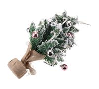 SOLUSTRE Mini Tabletop Christmas Tree Flocked Small Artificial Pine with Pinecones and Bowknot Ornament for Indoor Desk Cabinet Mantel Fireplace Decoration Without Light