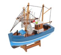 SOLUSTRE Modèle de Bateau de Pêche en Bois Bleu, Figurine de Mini Voilier Décorative pour Fête, Ambiance Méditerranéenne Rustique et Décoration Plage Nautique