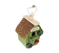 SOLUSTRE Nid D'oiseau en Bois Naturel Suspendu pour Jardin Et Balcon, Cabane à Oiseaux Mini Toit Vert Métallique, Protection Intempéries, Refuge Extérieur pour Oiseaux Sauvages