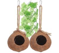 SOLUSTRE Nid pour Reptiles en Coquille de Noix 4pcs Corde et Herbe Artificielle, Habitat Naturel Marron, Maison Suspendue pour Petits Animaux et Geckos