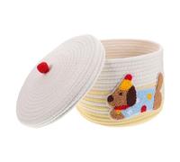 SOLUSTRE Panier De Rangement Voiture Tressé Petite Taille En Corde De Coton Avec Couvercle Anti-poussière Motif Chien Pour Accessoires Auto Organisateur Polyvalent