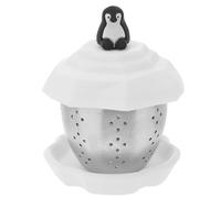 SOLUSTRE Passoire à Thé Filtre Silicone en Acier Inoxydable Forme Pingouin Blanc pour Feuilles de Thé en Vrac et Épices, Accessoire pour Infusion Maison