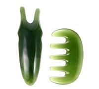 SOLUSTRE Peigne de Massage Tête 2 Pièces Deep Green, Fourchette à Gratter Y Forme Peigne 5 Dents, Outil de Soin de Grattage Corps et Visage, Planche Guasha pour Détente et Acupression