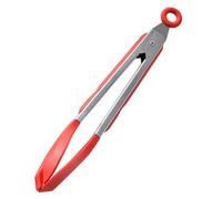 SOLUSTRE Pince Cuisine Auto-verrouillante en Silicone Rouge Support en Acier Inoxydable, Polyvalente pour Retourner Aliments Lors des Petits Déjeuners et Activités en Plein Air