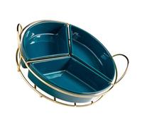 SOLUSTRE Plateau de Service avec Support en Fer Vert à Trois Compartiments en Céramique Grand Plateau Multi-usages pour Fruits Secs et Collations en Salle à Manger