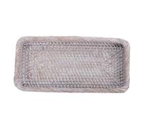 SOLUSTRE Plateau Rectangulaire Tressé en Rotin Blanc Léger et Portable | Design et Rustique, pour Salle de Bain et Bar à Café, Organise Clés et Télécommandes