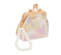 SOLUSTRE Porte-Monnaie Brocart Chinois à Fleurs Orné de Perles, Paquet à Main Portable en Soie Chinoise, Femme, Pochette Vintage pour Soirée et Voyage, Bordure Dorée Raffinée