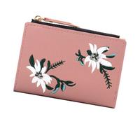 SOLUSTRE Portefeuille Femme Brodé à Fermeture Éclair Multifonction, Grand Format, Tissu Léger, pour Femmes, Usage Voyage et Quotidien, Couleur Rose Foncé, Design Vertical Compact