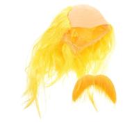 SOLUSTRE Postiche Chauve Bonnet Chauve Jaune en Vinyle et P, Moustache Factice, Costume Réaliste et Amusant pour Hommes, Halloween, Cosplay, Scène et Fêtes D'anniversaire