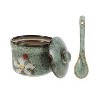 SOLUSTRE Pot à Épices Céramique avec Couvercle et Cuillère Boîte à Condiments Pratique pour Rangement Cuisine Matériau Sûr et Facile à Nettoyer Design Rétro Vert