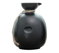 SOLUSTRE Pot à Saké Facile à Utiliser Bouchon en Bois 300 Ml en Céramique Noire sans Goût Style Japonerie Classique, pour Présents de et Fête des Pères