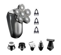SOLUSTRE Rasoir Électrique Étanche Multifonction 6 Têtes Rechargeable USB, Tondeuse à Barbe Portable pour Homme, pour Rasage Corps et Barbe, Nettoyage Simple à L'Eau