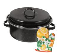 SOLUSTRE Rôtissoire Pratique 24 CM en Fonte Émaillée Couvercle, Double Poignée, pour Fêtes, Cuisson Maison et Barbecue Plusieurs styles
