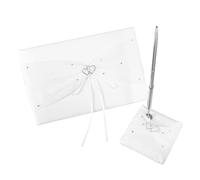 SOLUSTRE Satin Guestbook avec Stylo Décoré pour Mariage Blanc Pages Personnalisées Invités Mariage Accessoire Élégant pour Cérémonie