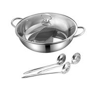 SOLUSTRE Set de Hot Pot à Deux Acier Inoxydable avec Passoire et Cuillère Ustensiles de Cuisine pour Fondue Chinoise Compatible Induction et Gaz et Facile à Nettoyer