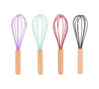 SOLUSTRE Œufs Manuel 4 Pièces Poignée en Hêtre et Silicone Alimentaire, Mélangeur Portable Multicolore Cuisine, Pâtisserie et Cuisson