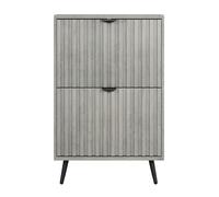 Solution de rangement à chaussures grise 60cm design rainuré 2 tiroirs plieurs parfait pour entrée couloir salon