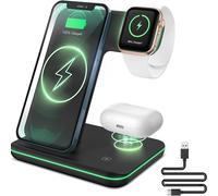 Solution de recharge sans fil, chargeur 3 en 1 pour appareils Apple : charge rapide, surface antidérapante, compatible avec les coques, mode chevet.