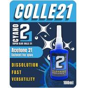 Solvant ACETONE Colle21 - Flacon de solvant 100 ml, Dissolvant puissant pour colle cyanoacrylate, Nettoyant professionnel pour résidus de colle et surfaces délicates
