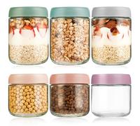 Solvant Bocal en Verre Avec Couvercle lot de 6 Pots, Overnight Oats Jar Pour L'Avoine, Salade, Yaourt, Pudding, Chutney,Confiture, PréParation Repas Pot Mason