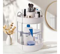 SOLVIEW Organisateur de Maquillage Rotatif à 360°, Rangement Maquillage 2 Niveaux Plateau Tournant, Séparable pour Cosmétiques, Produits de Soin, Pinceaux et Accessoires, Blanc