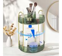 SOLVIEW Organisateur de Maquillage Rotatif à 360°, Rangement Maquillage 2 Niveaux Plateau Tournant, Séparable pour Cosmétiques, Produits de Soin, Pinceaux et Accessoires, Vert Foncé