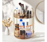 SOLVIEW Organisateur de Maquillage Rotatif à 360°, Rangement Maquillage 2 Niveaux Plateau Tournant, Séparable pour Cosmétiques, Produits de Soin, Pinceaux et Accessoires, Ambre