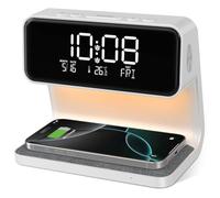 SOLVIEW Réveil Numérique, Reveil Matin avec Chargeur sans Fil 15W, Affichage Température LED, 2 Alarme, Snooze Réglable, 12/24H, Reveil Lumineux avec Variateur Tactile pour Ado/Adultes/Enfant