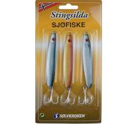 Solvkroken Stingsilda Lot de 3 leurres pour cabillaud, flétan et saumon de mer pour Norvège, Islande, Danemark, mer Baltique, Poids/longueur/taille du crochet : 60 g - 9,5 cm - Taille 1