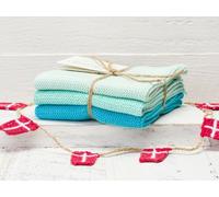 Solwang Chiffon Aqua Turquoise Clair Combi Brodé 3er Set Serviette de Cuisine