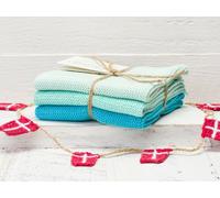 Solwang Chiffon Aqua Turquoise Clair Combi Brodé 3er Set Serviette de Cuisine