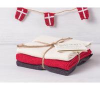 Solwang Chiffon Crème Rouge Gris Combi Brodé 3er Set Serviette de Cuisine