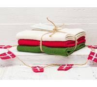 Solwang Chiffon Crème Rouge Vert Combi Brodé 3er Set Serviette Linge à Vaisselle