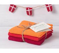 Solwang Chiffon Rouge / Orange Foncé Combi Brodé 3er Set Serviette de Cuisine