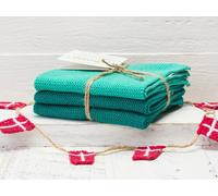 Solwang Chiffon Turquoise Vert Combi Brodé 3er Serviette Linge à Vaisselle