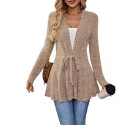 SOLY HUX Manteau léger et décontracté pour femme - Veste mi-saison longue avec ceinture - Manches longues - Open Front - Manteau de loisirs - Tenue d'automne, kaki, M