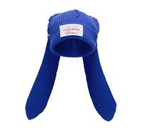 Solyinne Bonnet Tricoté Mignon Lapin Longues Oreilles, Chapeau Amusant d'hiver Chaud, Crochet Tête de Mort, Extérieur Souple, Bleu, Taille Unique