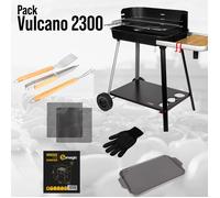 SOMAGIC Barbecue charbon Vulcano 2300 sur chariot - fonte, soufflerie intégrée, tablette latérale