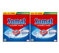 Somat Classic Power Tablettes pour lave-vaisselle, 140 tablettes (2 x 70 tablettes), tablettes pour lave-vaisselle avec pouvoir dégraissant pour un nettoyage puissant, tablettes de vaisselle pour une