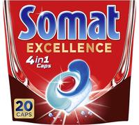 Somat Excellence Caps 4 en 1 (20 caps), tablettes lave-vaisselle à dissolution rapide, capsules Somat Caps pour un excellent nettoyage et brillance même en programme écologique et à basse température