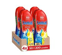 Somat Excellence Gel Lime et citron 50 doses (pack de 4, total 200 lavages), détergent dégraissant, lave-vaisselle liquide automatique en bouteille, savon à vaisselle qui élimine la saleté