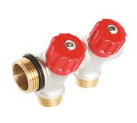 SOMATHERM FOR YOU, Collecteur de distribution 2 sorties à portée plate easy lock M15/21 avec vannes, en laiton nickelé, pour installations sanitaires et de chauffage, étanchéité optimale