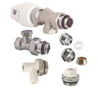 SOMATHERM FOR YOU, Kit robinet thermostatique équerre inversé 15/21, nickelé, avec té de réglage, purgeur d'air et robinet de vidange, compatible avec tous radiateurs 15/21