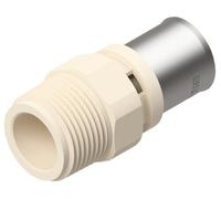 SOMATHERM FOR YOU, Raccord droit à sertir et à visser multicouche en PPSU, résistant à 134°C, avec fenêtre de contrôle et triple joint torique, Ø20-Mâle 15/21, couleur : noir