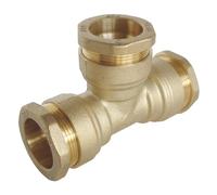 SOMATHERM FOR YOU, Raccord laiton Té égal pour tube PE Ø25 mm - Triple raccordement à 90° - Pression max 20 bars - Température -10° à +80°C - Joint torique EPDM - Norme ACS - Garantie 5 ans