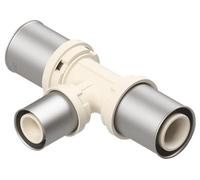 SOMATHERM FOR YOU, Raccord té réduit multicouche PPSU à sertir, résistant à 134°C, avec fenêtre de contrôle et triple joint torique, Ø20-16-20 mm, EN 21003