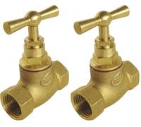 SOMATHERM FOR YOU, Robinet d'arrêt à visser double Femelle FF15/21 en laiton brut, tête à potence remplaçable, compatible plomberie, pour eau chaude et froide, température max 80°C (Lot de 2)